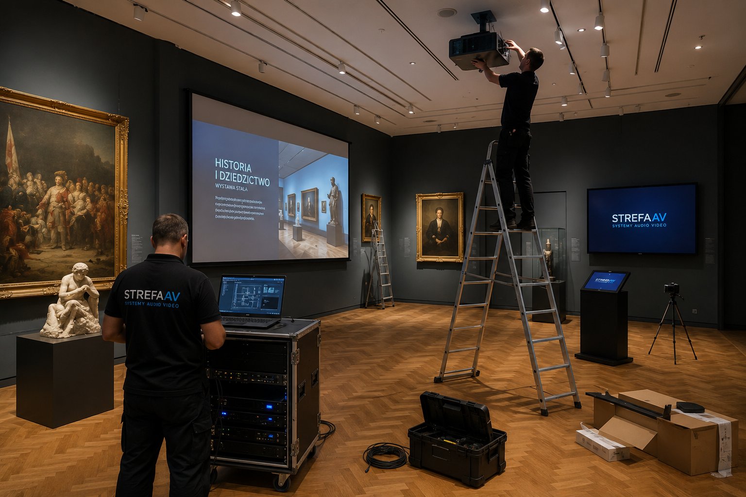 Instalacja systemów audio video, ekranów i projektorów multimedialnych w muzeum wykonana przez StrefaAV