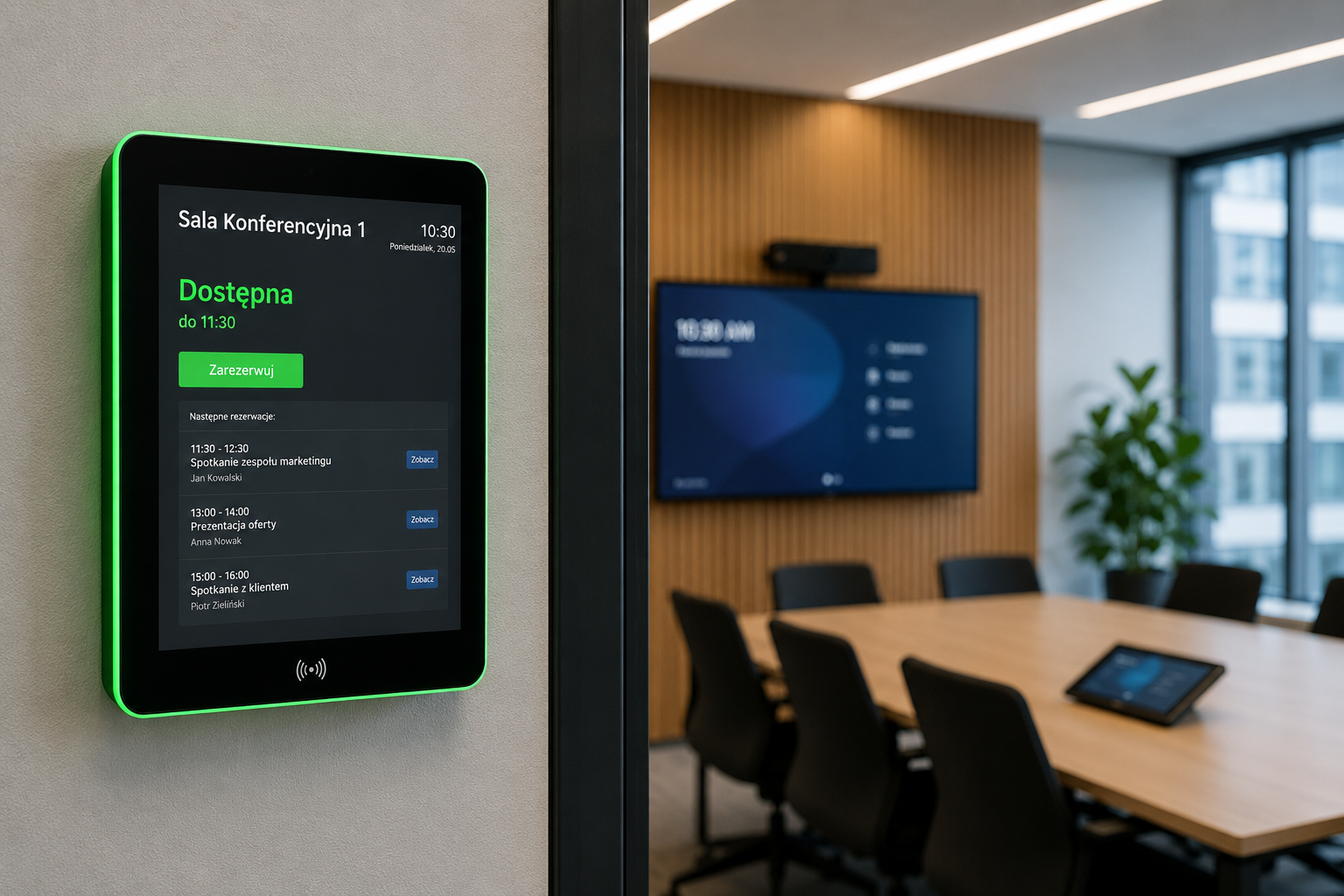 System rezerwacji sal konferencyjnych z panelem dotykowym i integracją Microsoft Teams